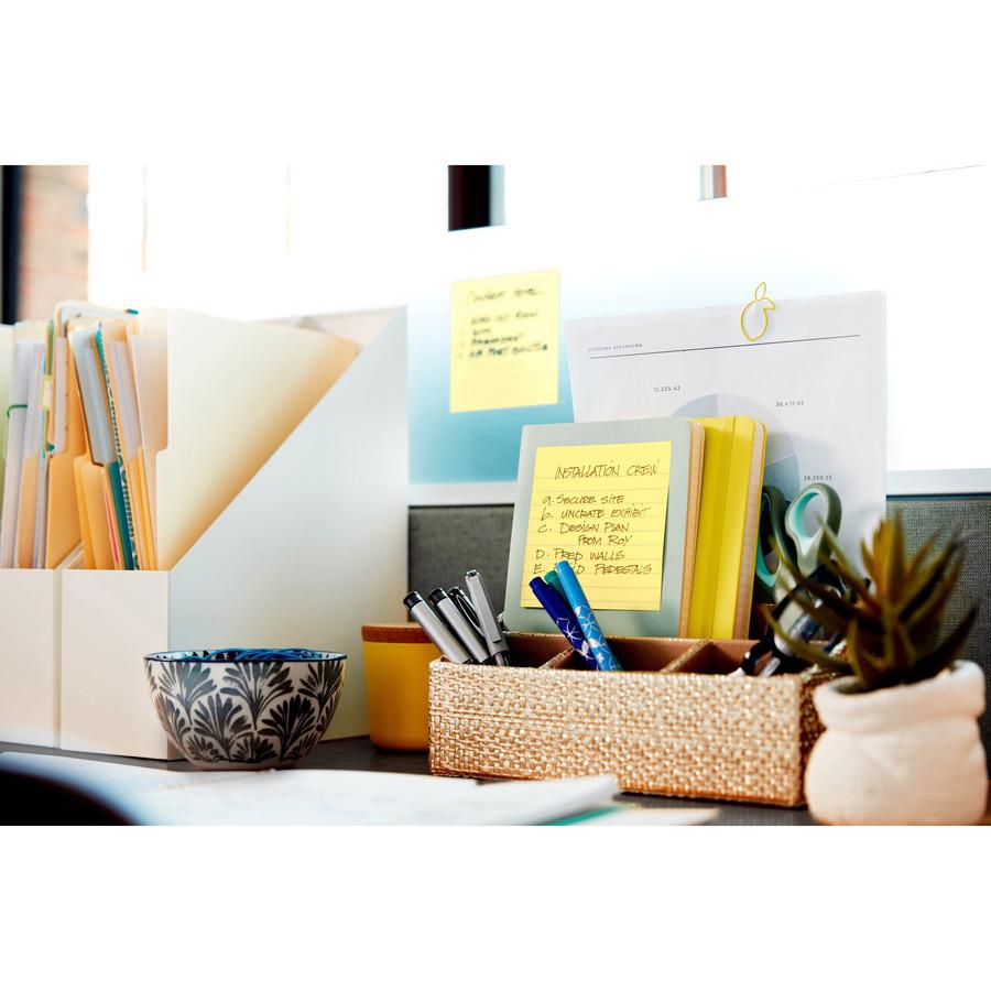 Post-it&reg; Super Sticky Lined Notes Cabinet Pack - 1080 - 4" x 4" - Square - 90 Sheets per Pad - Ruled - Canary Yellow - Paper - Self-adhesive, Repositionable - 12 / Pack. Picture 4