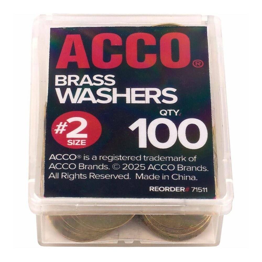 ACCO Brass Fastener Washers - 0.5" Diameter - Corrosion Resistant - Brass - 100 / Box. Picture 4