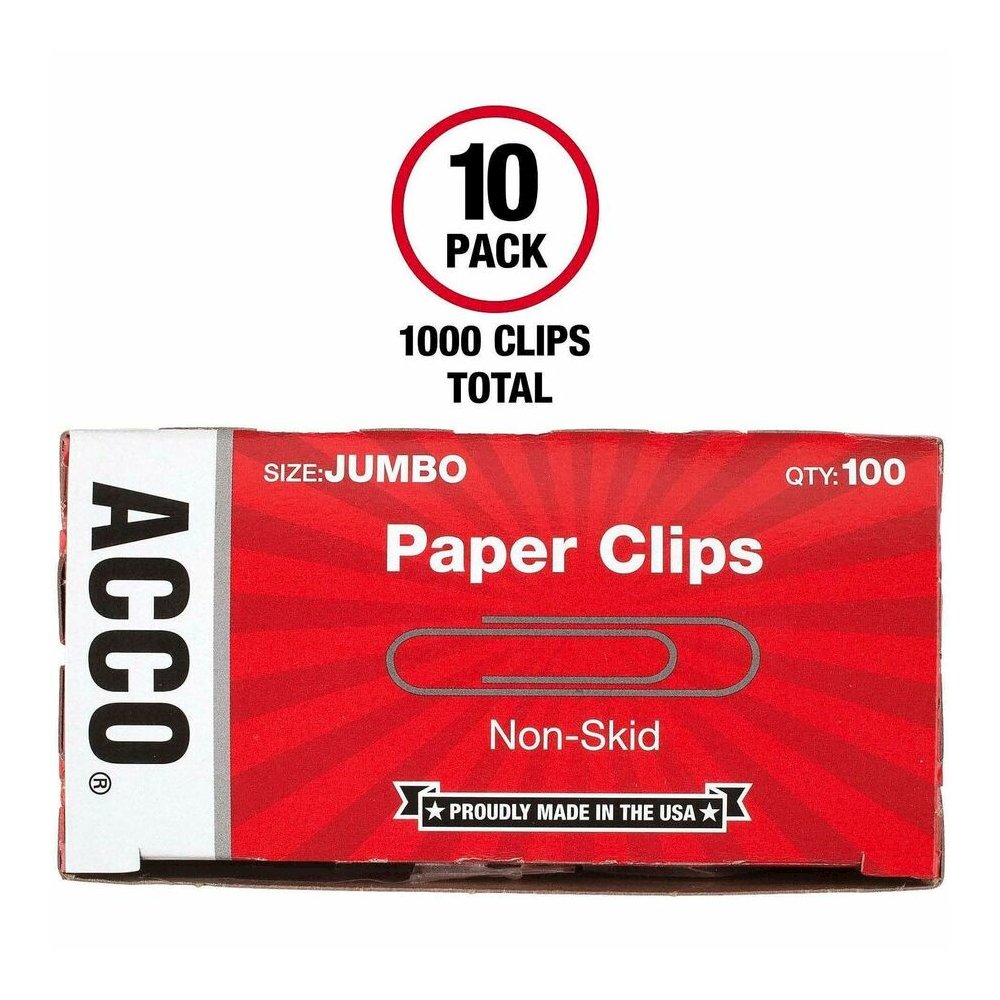 ACCO Economy Jumbo Non-Skid Paper Clips - Jumbo - 2" Length x 0.5" Width - 20 Sheet Capacity - Non-skid, Galvanized, Corrosion Resistant - Silver - Metal, Zinc Plated - 100/Box - 1000 / Pack. Picture 3