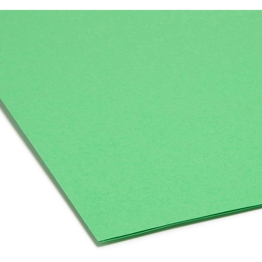Smead Colored 1/3 Tab Cut Legal Recycled Top Tab File Folder - 8 1/2" x 14" - Top Tab Location - Assorted Tab Position - 11 pt. - 2 Plys - Green - 10% Recycled - 100 / Box. Picture 7