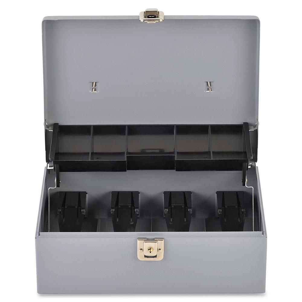 Sparco Controller Cash Box - 5 Coin - Gray - 3.4" Height x 11.4" Width x 7.5" Depth. Picture 6