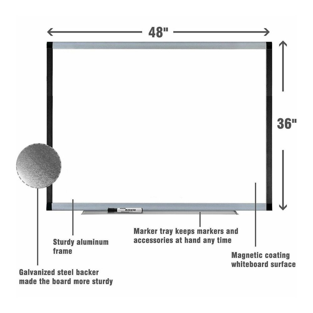 Lorell Signature Series Magnetic Dry-erase Markerboard - 48" (4 ft) Width x 36" (3 ft) Height - Porcelain Surface - Silver, Ebony Frame - Magnetic - 1 Each. Picture 2