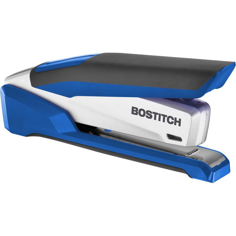 Bostitch InPower Spring-Powered Antimicrobial Desktop Stapler - 28 Sheets Capacity - 210 Staple Capacity - Full Strip - 1/4" Staple Size - 1 Each - Blue, Silver. Picture 10
