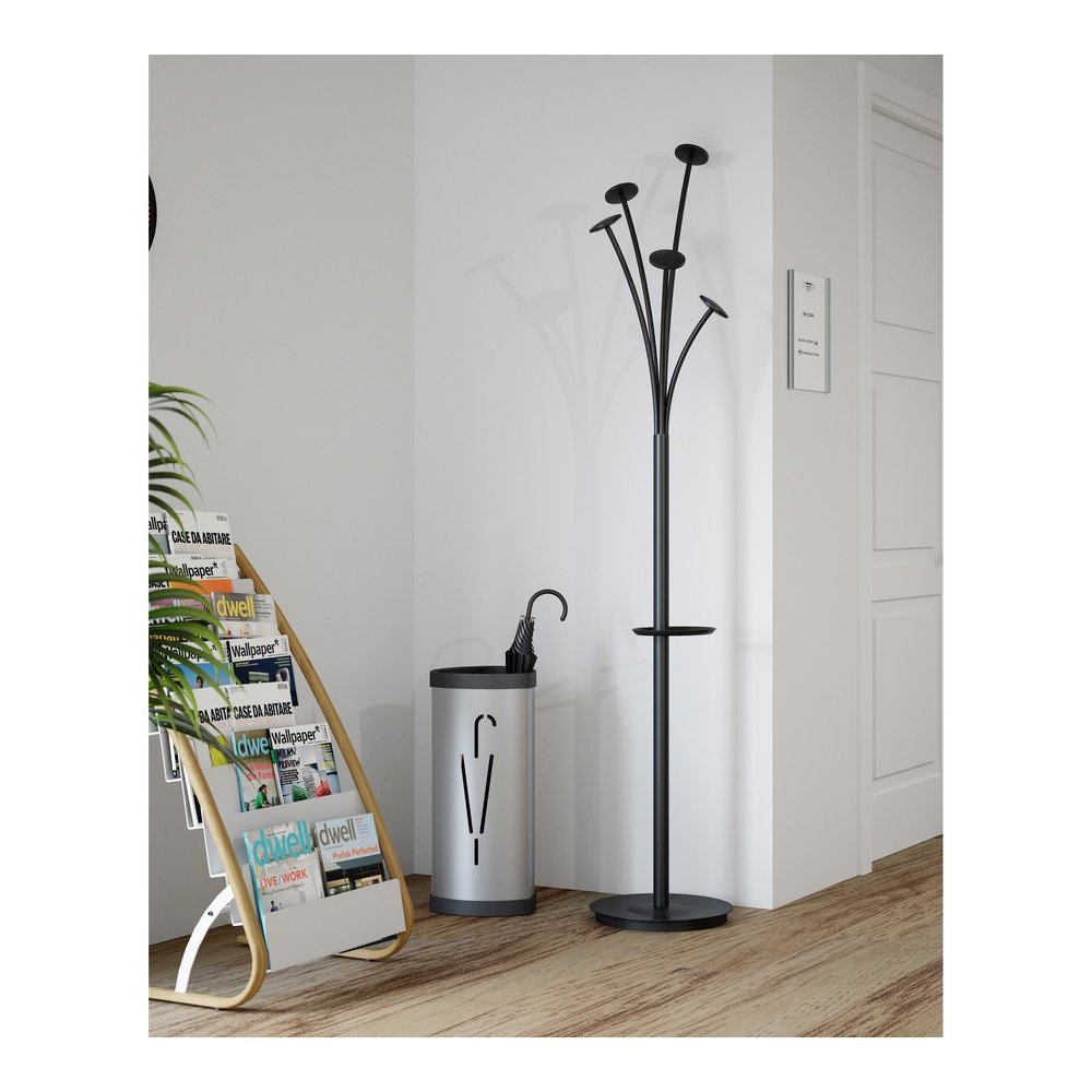 Alba Festival Coat Stand - 5 Pegs - 74" Height - for Garment - Black - 1 Each. Picture 4