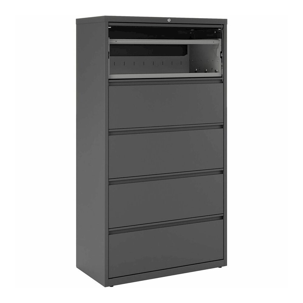 Lorell Fortress Series Lateral File - 36" Width x 18.6" Depth x 67.7" Height - 5 x Drawer(s) - Legal, Letter, A4 - Lateral - Rust Proof, Leveling Glide, Interlocking - Charcoal - Baked Enamel - Steel . Picture 6