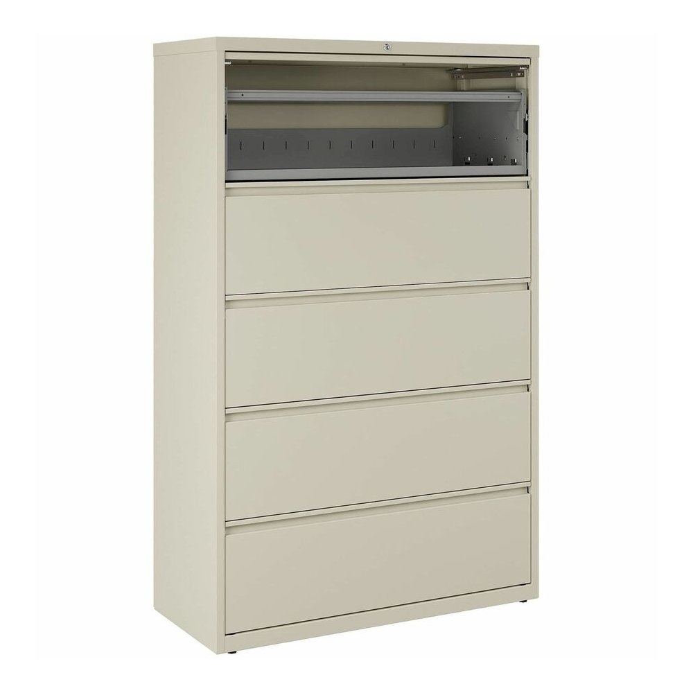 Lorell Fortress Series Interlocking System Lateral File - 42" Width x 18.6" Depth x 67.7" Height - 5 x Drawer(s) for File - Legal, Letter, A4 - Lateral - Rust Proof, Leveling Glide, Interlocking, Ball. Picture 7