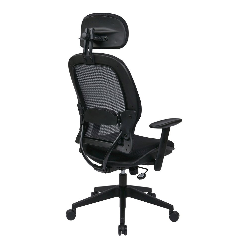 Office Star Professional Air Grid Chair with Adjustable Headrest - Mesh Seat Material - 5-star Base - Black - 1 Each. Picture 4