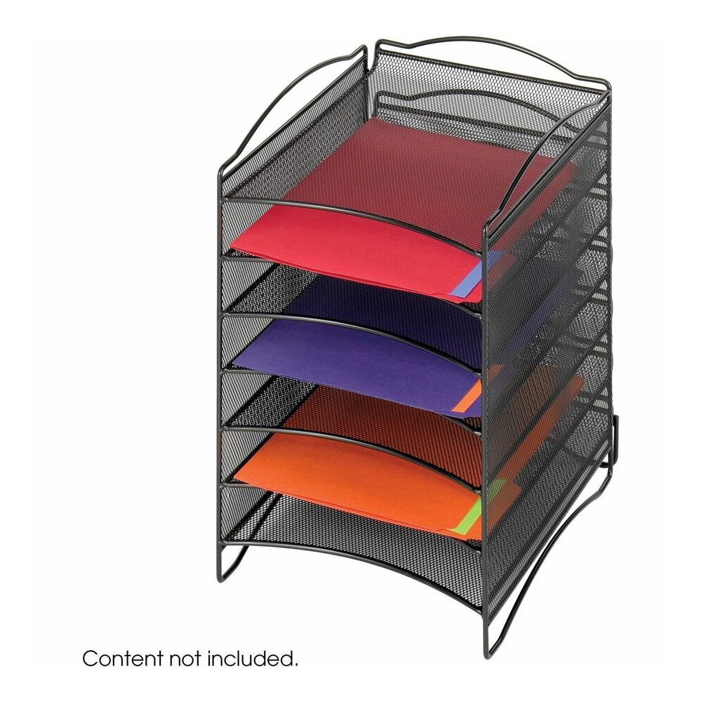 Safco 6-Compartment Mesh Desktop Organizer - 6 Compartment(s) - Compartment Size : 1.75" x 9.50" x 12.25" - 15.25" Height x 10.25" Width x 12.75" Depth - Desktop - Stackable - Powder Coated - Black - . Picture 3