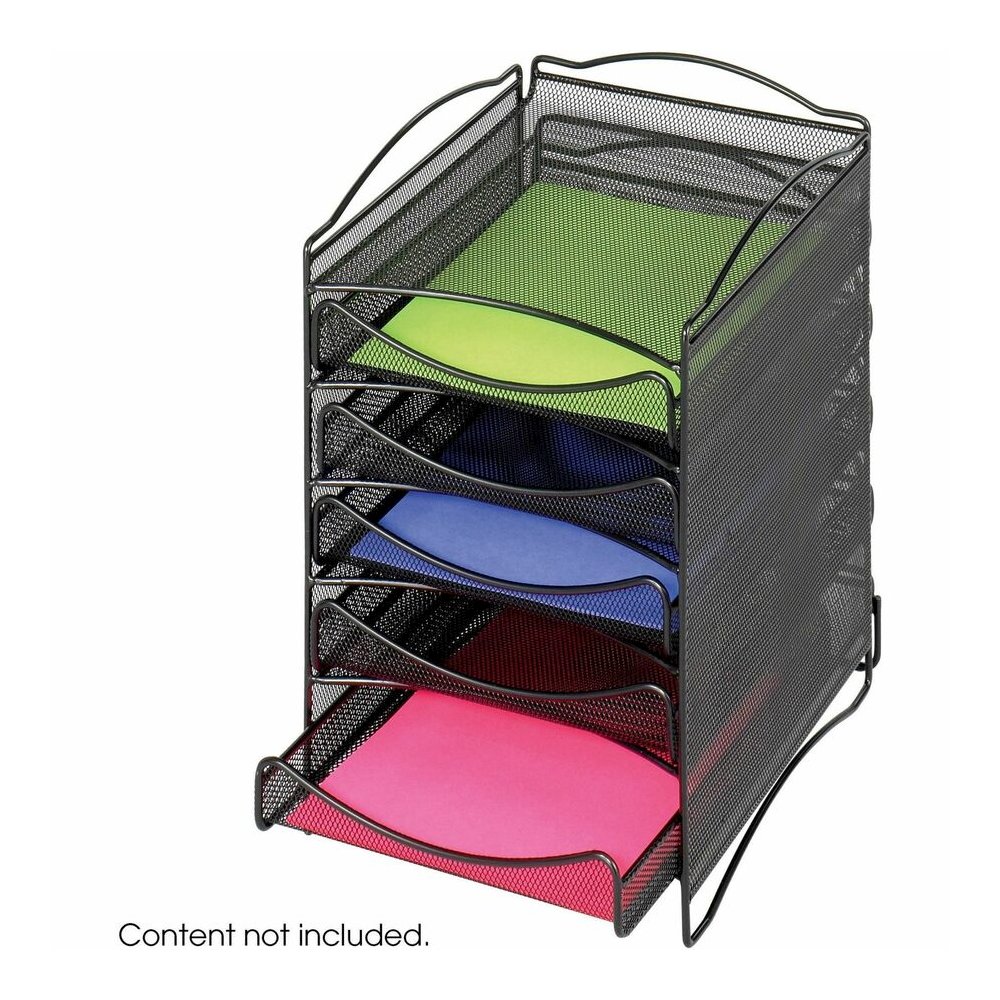 Safco 5-Compartment Mesh Desktop Organzier - Compartment Size : 1.75" x 9.50" x 12.25" - 15.25" Height x 10.25" Width x 12.75" Depth - Desktop - Stackable - Powder Coated - Black - Steel - 1 Each. Picture 3