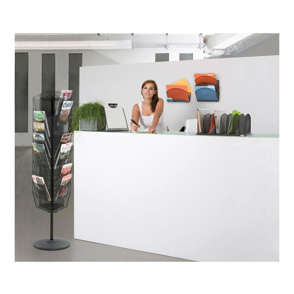 Safco Onyx Rotating Mesh Magazine Rack - 30 Compartment(s) - Compartment Size : 7.50" x 9.75" - 66" Height x 16.50" Width x 16.50" Depth - Floor - Black - Steel - 1 Each. Picture 2