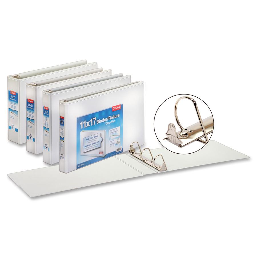Cardinal ClearVue Overlay Tabloid D-Ring Binders - 3" Binder Capacity - Tabloid - 11" x 17" Sheet Size - 725 Sheet Capacity - 3 1/10" Spine Width - 3 x D-Ring Fastener(s) - Vinyl - White - 3.19 lb - R. Picture 5