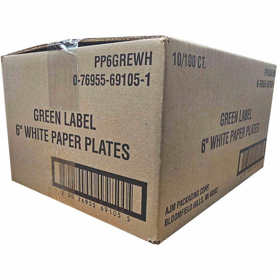 Green Label 6" Green Label Economy Paper Plates - Microwave Safe - 6" Diameter - White - Paper Body - 100/Bag - 10 / Carton. Picture 5