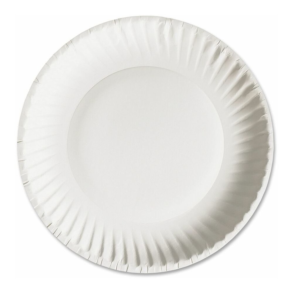 Green Label 9" Green Label Economy Paper Plates - Microwave Safe - 9" Diameter - White - Paper Body - 100/Bag - 12 / Carton. Picture 5