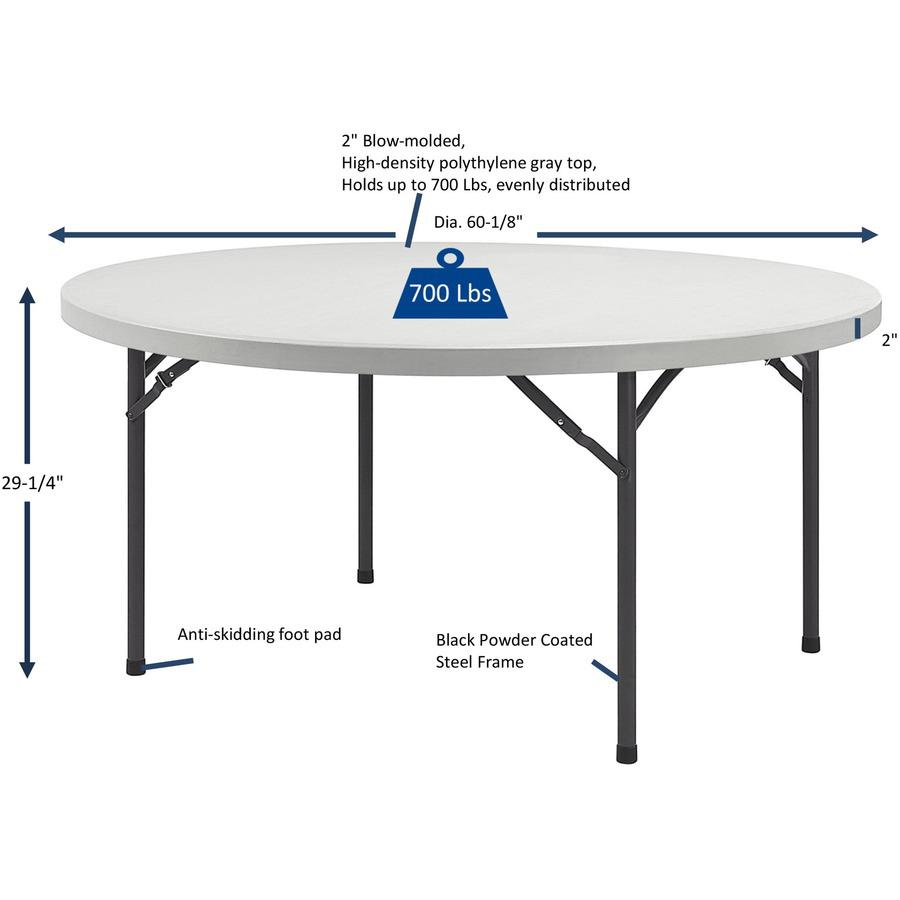 Lorell Ultra-Lite Banquet Folding Table - Round Top - 700 lb Capacity x 60" Table Top Diameter - 29.25" Height - Gray - 1 Each. Picture 9