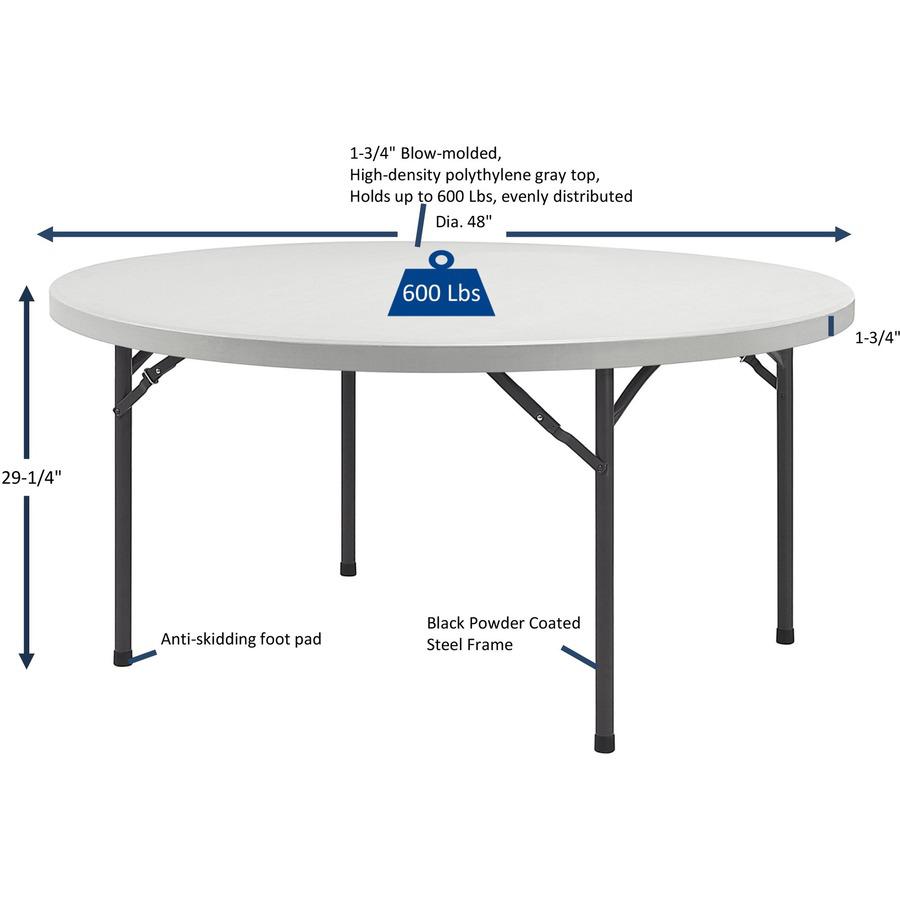 Lorell Ultra-Lite Banquet Folding Table - Round Top - 600 lb Capacity - 48" Table Top Diameter - 29.25" Height x 48" Width x 48" Depth - Indoor, Outdoor - Gray, Powder Coated - 1 Each. Picture 9