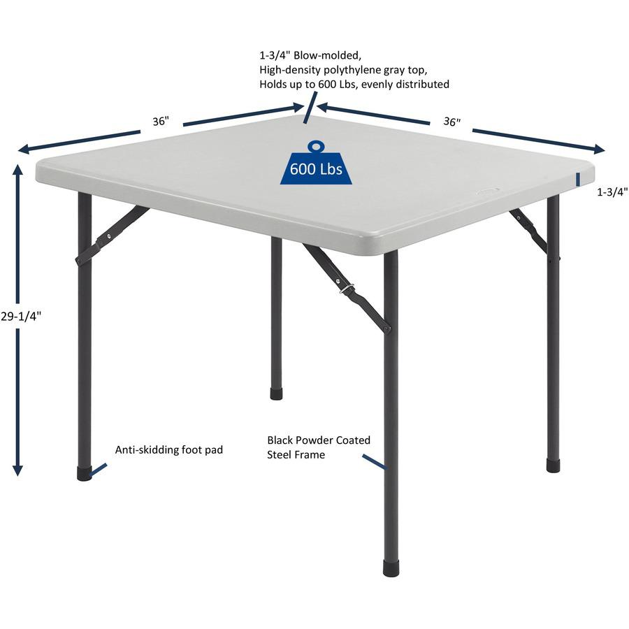 Lorell Ultra-Lite Banquet Folding Table - Square Top - 600 lb Capacity - 29" Height x 36" Width x 36" Depth - Indoor, Outdoor - Gray, Powder Coated - 1 Each. Picture 11
