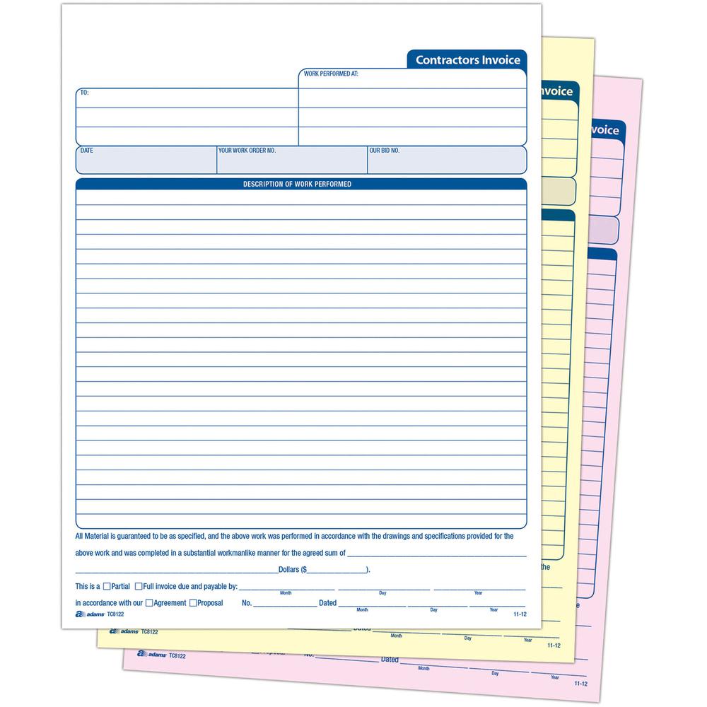 Adams Contractor's Invoice Book - 50 Sheet(s) - 3 PartCarbonless Copy - 8.37" x 11" Sheet Size - White - 1 Each. Picture 4