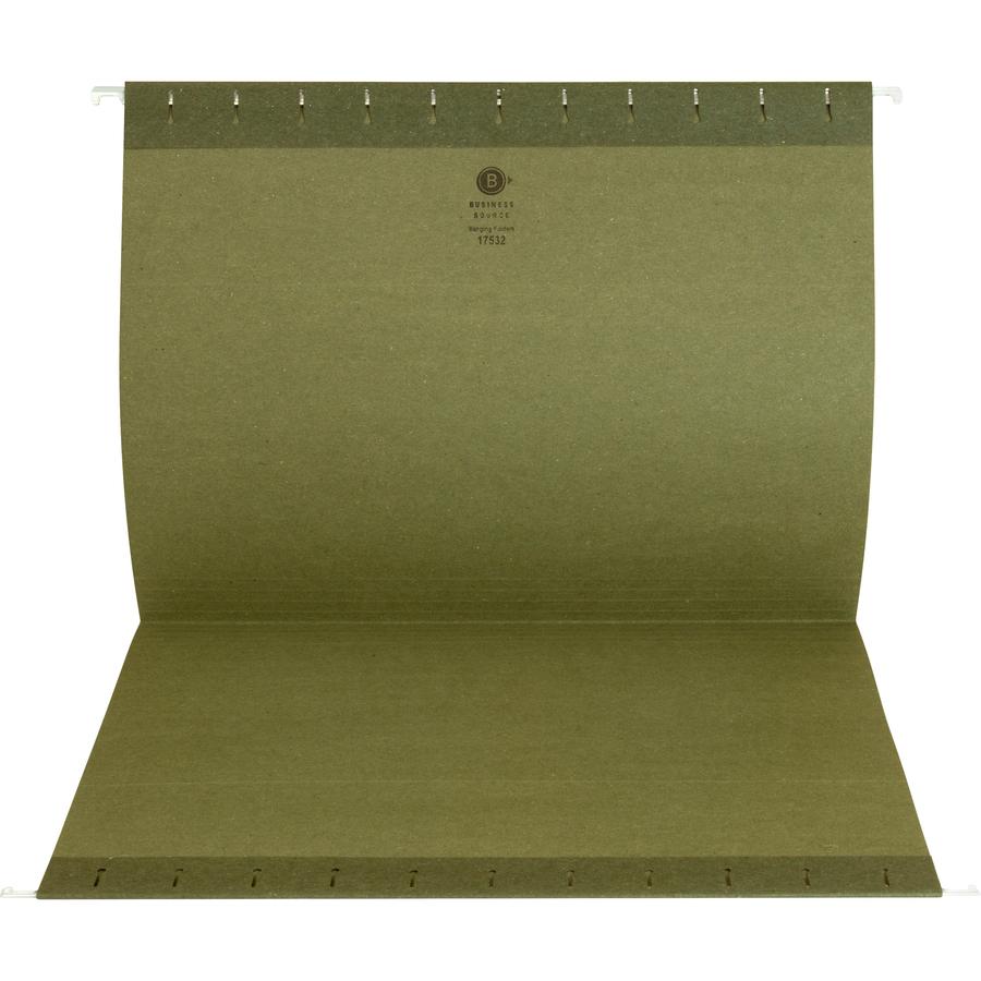 Business Source 1/3 Tab Cut Letter Recycled Hanging Folder - 8 1/2" x 11" - 11 pt. - Standard Green - Acid-free - 100% Recycled - 25 / Box. Picture 11