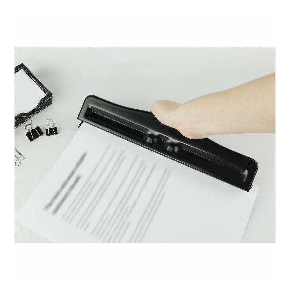 Business Source 3-Hole Adjustable Paper Punch - 3 Punch Head(s) - 11 Sheet of 16lb Paper - 1/4" Punch Size - Round Shape - Black. Picture 3