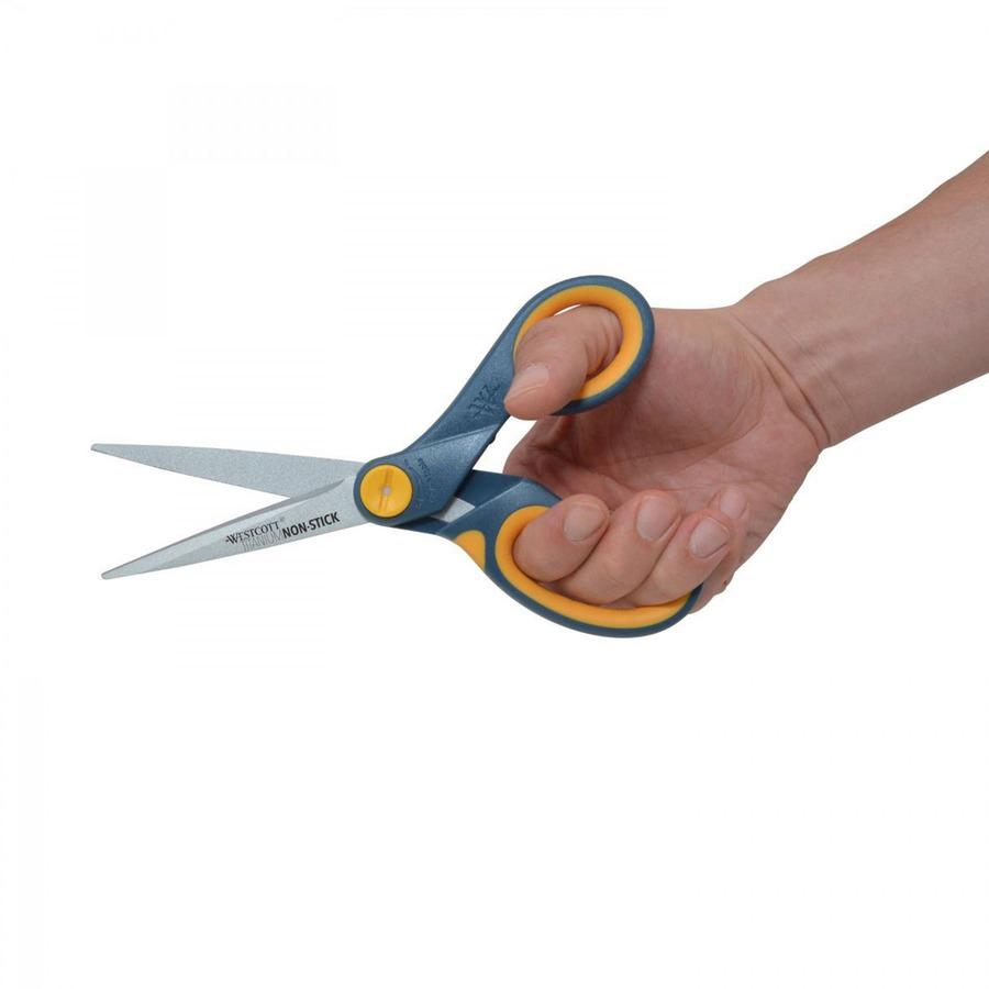 Westcott 8" Non-Stick Straight Scissors - 8" Overall Length - Straight-left/right - Titanium - Pointed Tip - Yellow - 1 Each. Picture 5