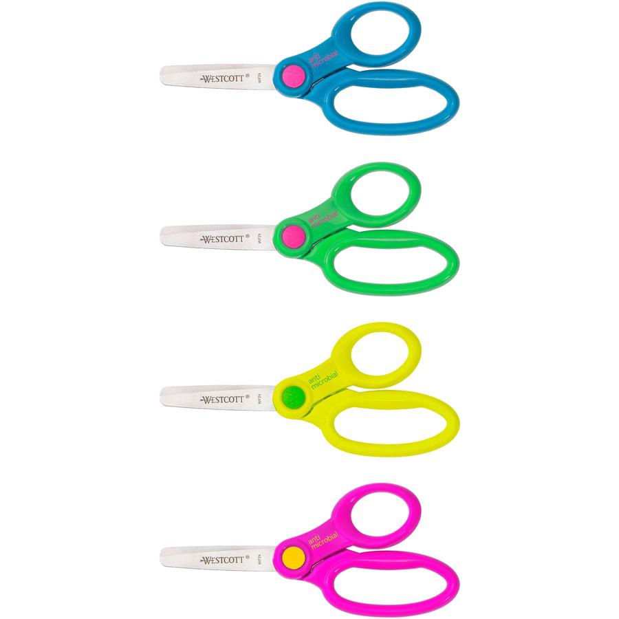 Westcott 5" Antimicrobial Kids Blunt Scissors - 5" Overall Length - Straight-left/right - Stainless Steel - Blunted Tip - Assorted - 12 / Pack. Picture 6