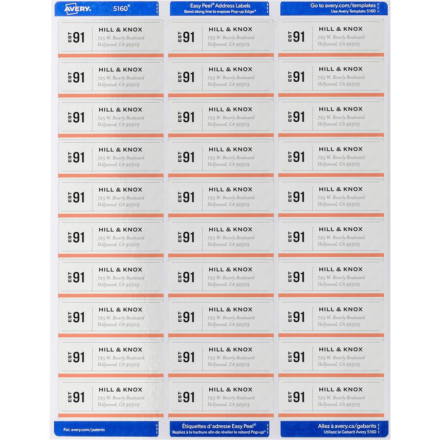 Avery&reg; Easy Peel Address Labels - 1" Width x 2 5/8" Length - Permanent Adhesive - Rectangle - Laser - Matte - White - Paper - 30 / Sheet - 25 Total Sheets - 750 Total Label(s) - 750 / Pack. Picture 4