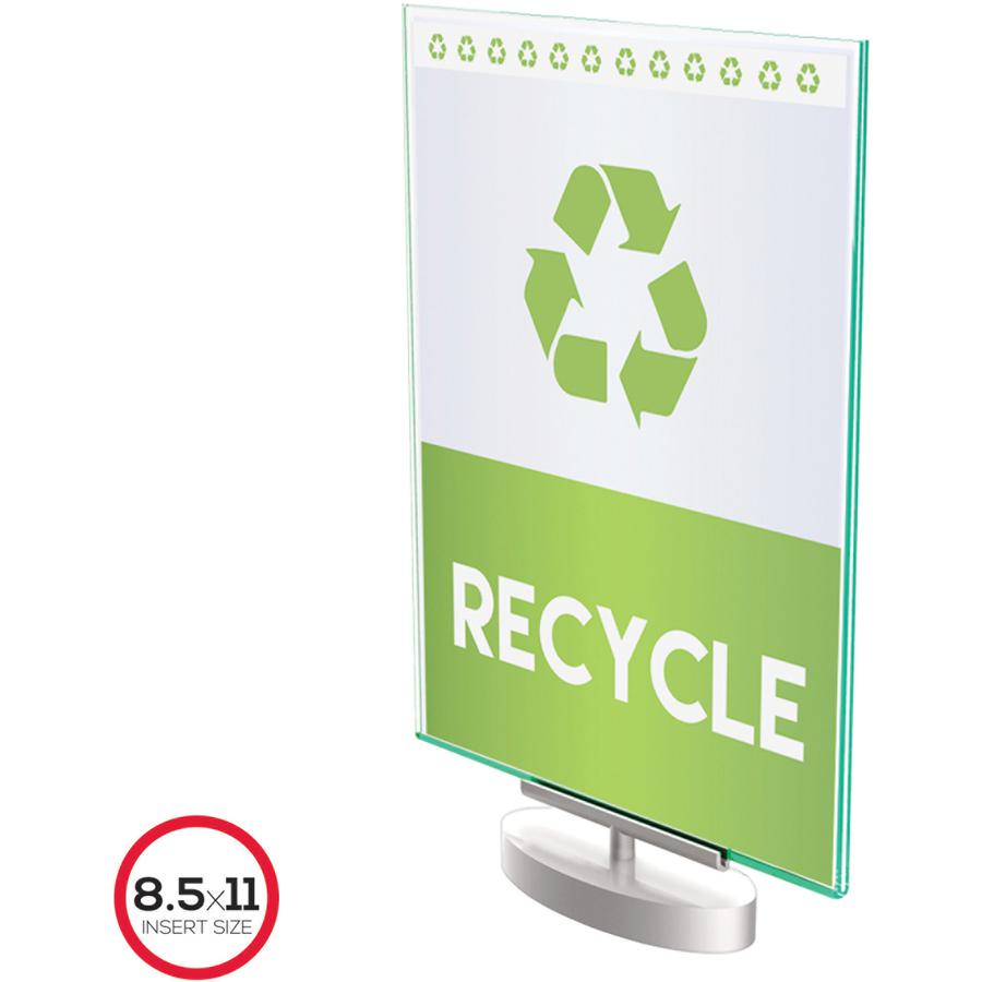 Deflecto Swivel Sign Holder - Support 8.50" x 11" Media - Vertical - 12" x 8.6" x 1.9" x - Plastic - 1 Each - Silver, Green Tint, Clear. Picture 7