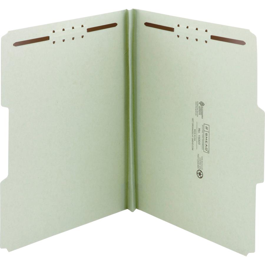 Smead 1/3 Tab Cut Letter Recycled Fastener Folder - 8 1/2" x 11" - 1" Expansion - 2 x 2K Fastener(s) - 2" Fastener Capacity for Folder - Top Tab Location - Right of Center Tab Position - Pressboard - . Picture 8