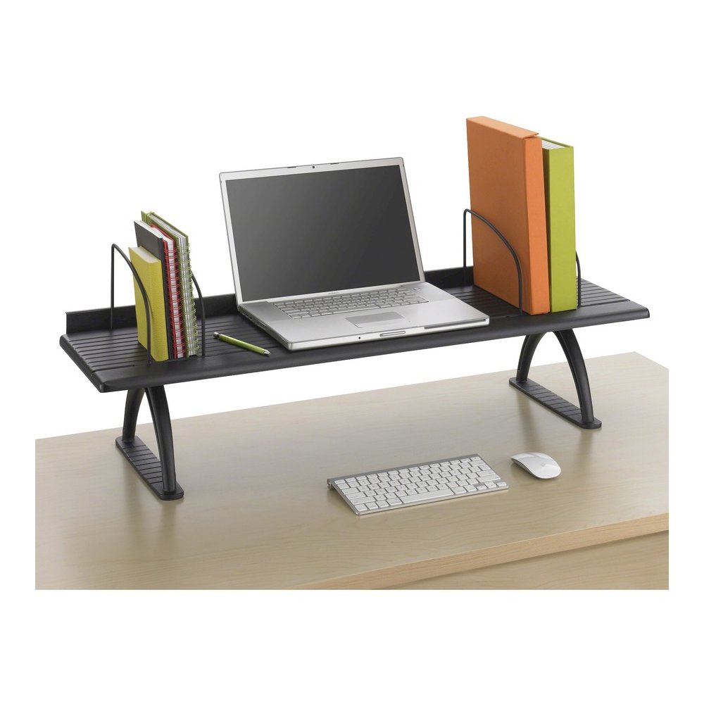 Safco Retainer Lip Desk Riser - 8.25" Height x 42" Width x 12.25" Depth - Swivel - Black - Melamine - 1 Each. Picture 2
