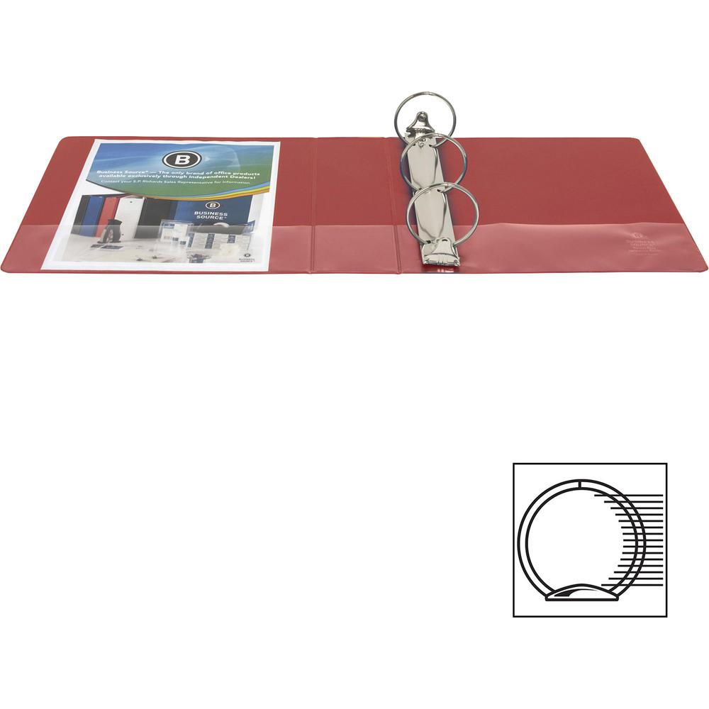 Business Source Basic Round Ring Binders - 3" Binder Capacity - Letter - 8 1/2" x 11" Sheet Size - Fastener: Round Ring - Vinyl - Red - 1.68 lb - No - 1 Each. Picture 7