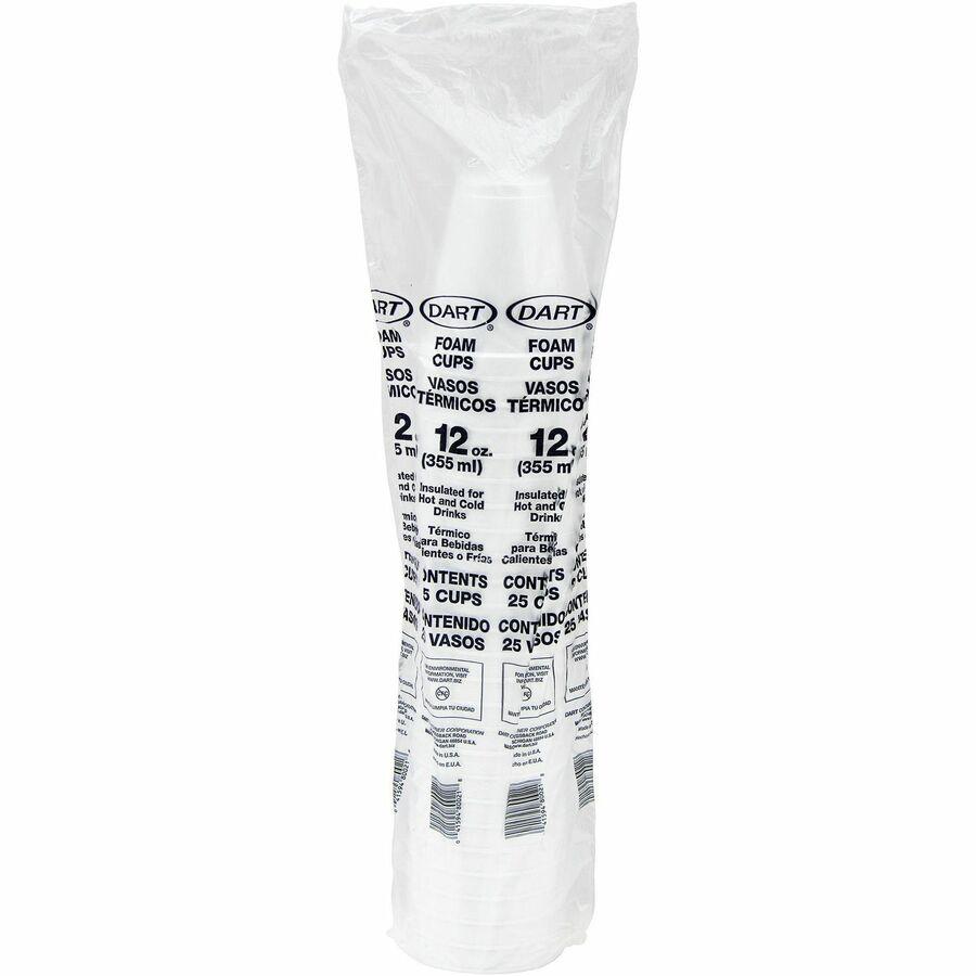 Dart 12 oz Squat Insulated Foam Cups - 40 / Pack - Round - 25 / Carton - White - Foam - Beverage, Tea, Coffee, Soft Drink, Juice, Hot Cider, Hot Chocolate, Cappuccino, Cold Drink, Hot Drink. Picture 3