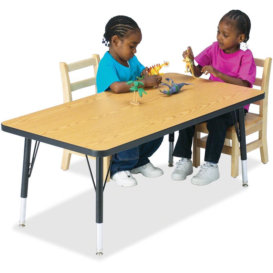 Jonti-Craft Berries Adult Height Color Top Rectangle Table - Black Oak Rectangle, Laminated Top - Four Leg Base - 4 Legs - Adjustable Height - 24" to 31" Adjustment - 48" Table Top Length x 24" Table . Picture 2
