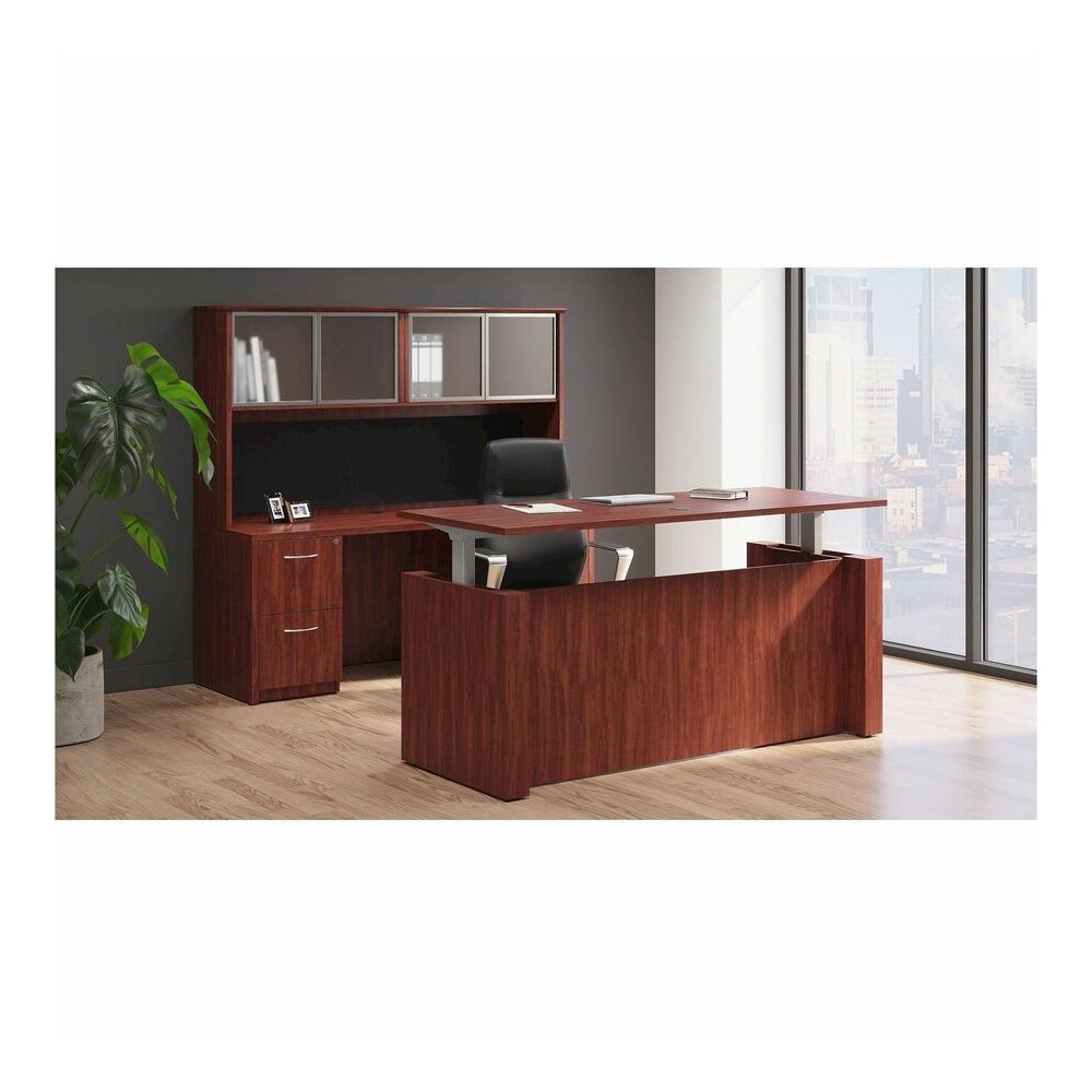 Lorell Essentials Series Credenza Shell - 29.5" Height x 66.1" Width x 23.6" Depth - Finish: Cherry, Laminate - Grommet - 1 Each. Picture 3