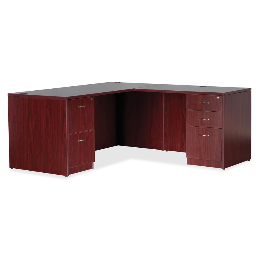 Lorell Essentials Series Rectangular Desk Shell - 59" x 29.5" x 1" x 29.5" - Finish: Laminate, Mahogany - Grommet, Modesty Panel, Durable, Adjustable Feet. Picture 4