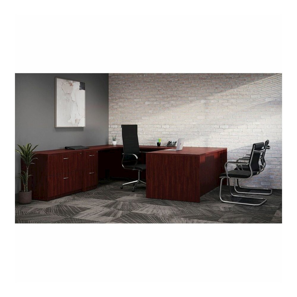 Lorell Essentials Series File/File Mobile File Cabinet - 28.6" Height x 15.7" Width x 22" Depth - Double Pedestal - Finish: Laminate, Mahogany - Leveling Glide - 1 Each. Picture 3