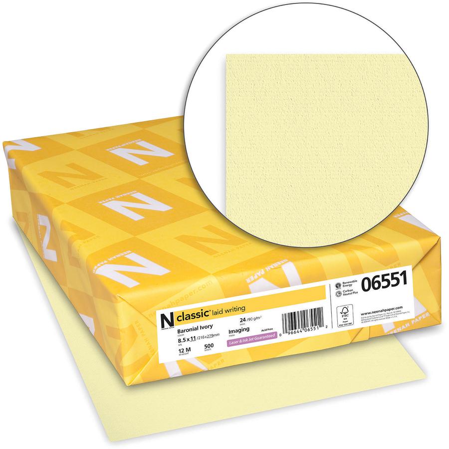 Classic Laid Writing Paper - Baronial Ivory - Letter - 8 1/2" x 11" - 24 lb Basis Weight - Laid - 500 Pack - Watermarked, Acid-free - Baronial Ivory. Picture 3