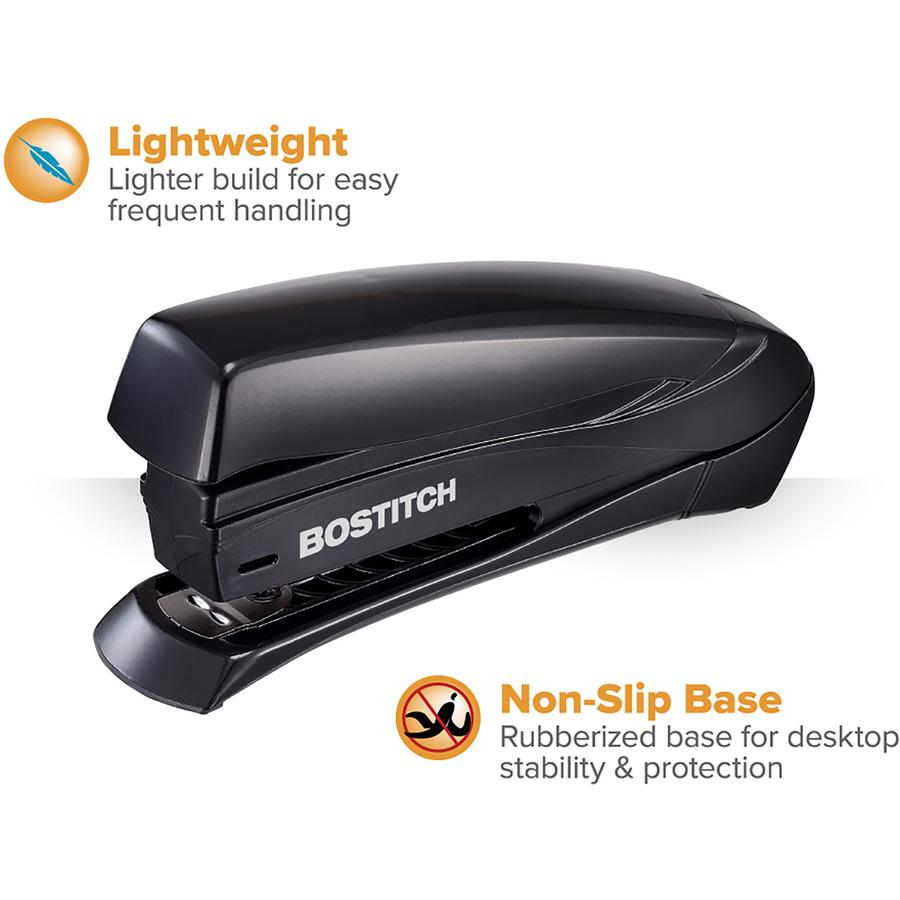 Bostitch Inspire 20 Spring-Powered Premium Desktop Stapler - Staples Upto 20 Sheet - Holds Upto 210 Staple - Full Strip - Staple Size: 0.25" - Black - Rubber - 1 Each. Picture 5