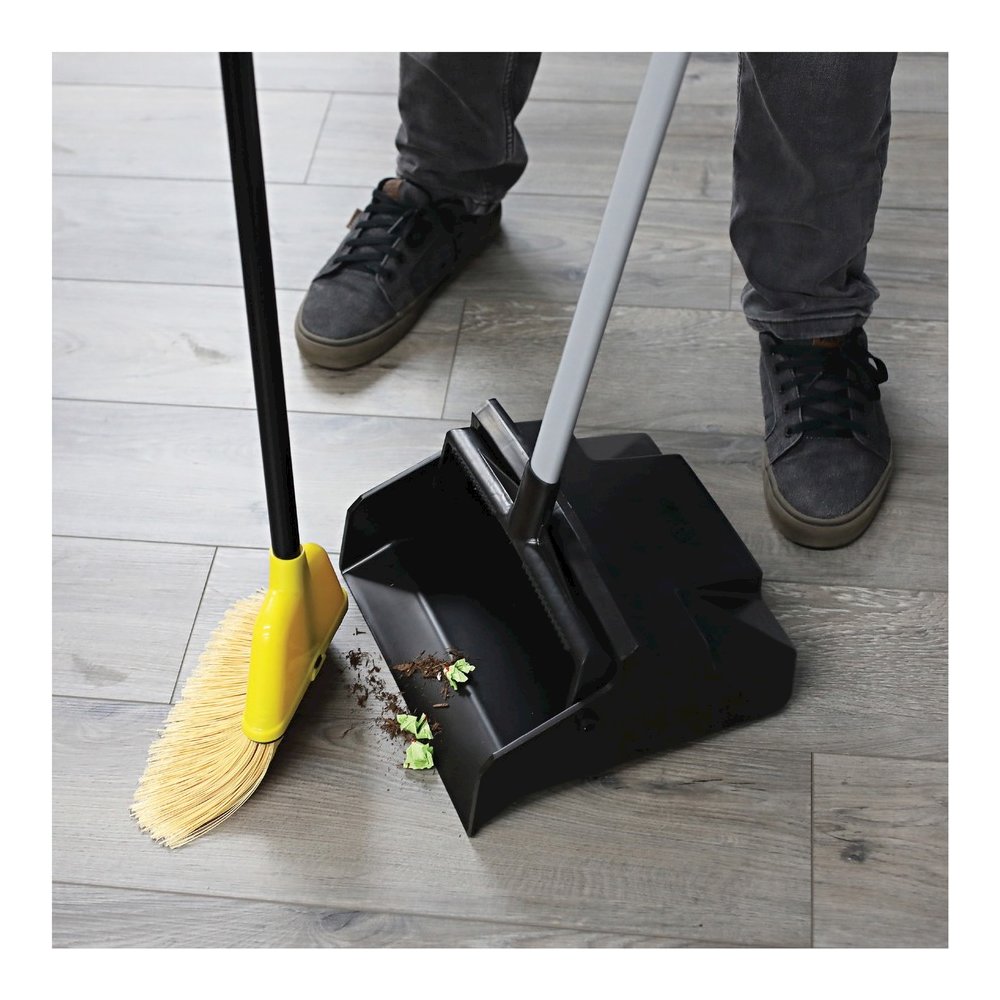 Genuine Joe Angle Broom - Polyvinyl Chloride (PVC) Bristle - 47" Handle Length - 54.5" Overall Length - Plastic Handle - Yellow - 1 Each. Picture 4