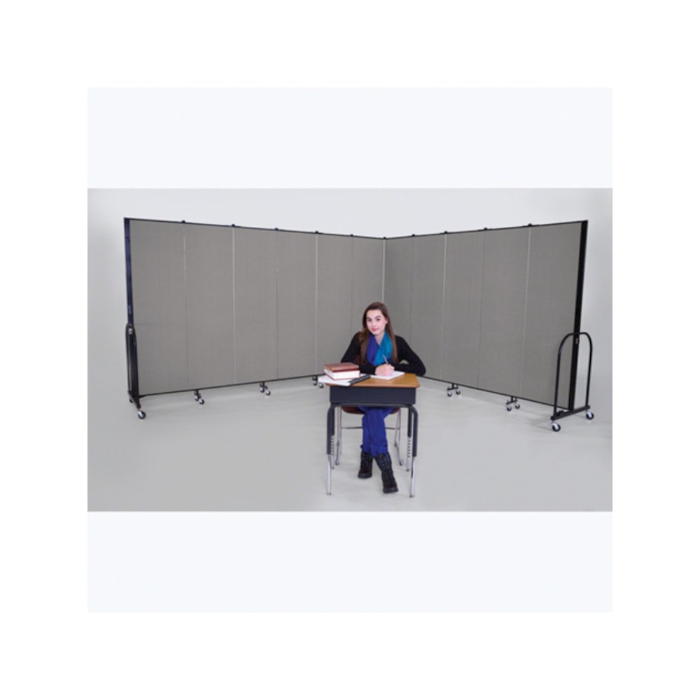 Screenflex Portable Room Dividers - 72" Height x 20.4 ft Length - Black Metal Frame - Polyester - Stone - 1 Each. Picture 7