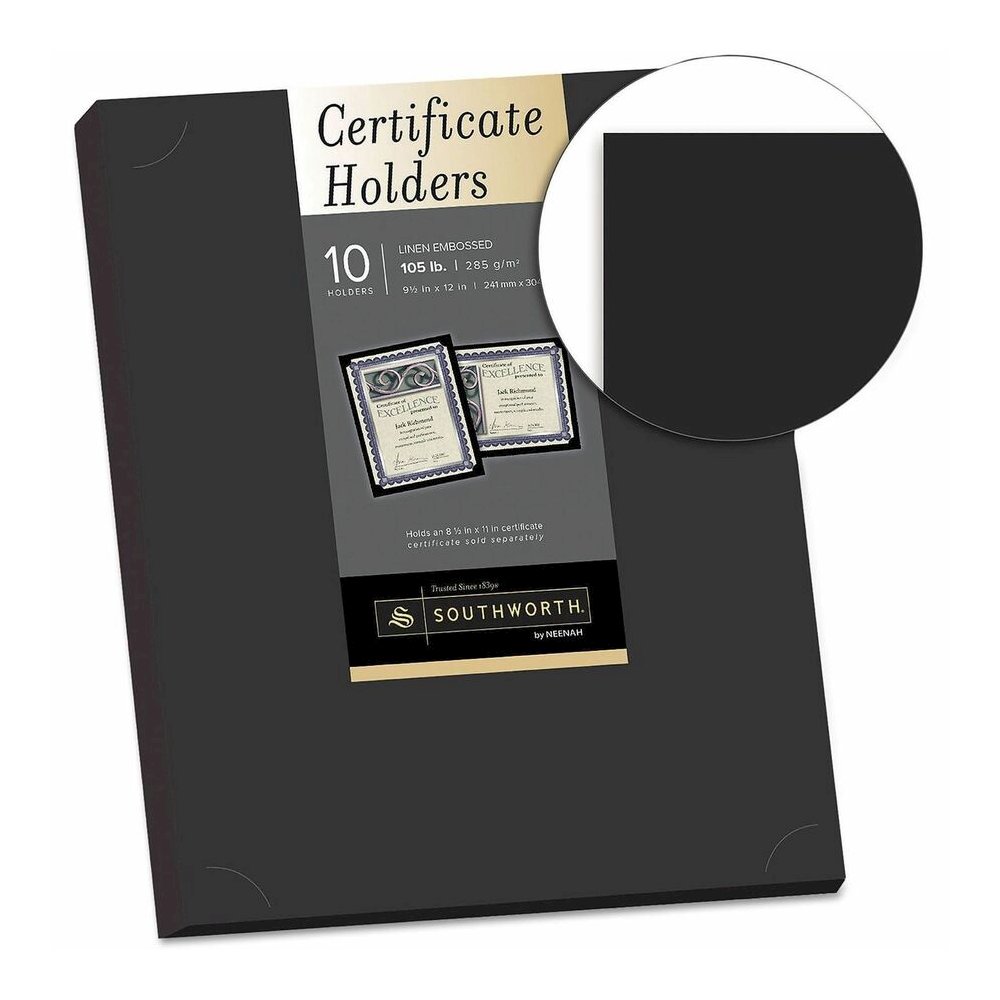 Southworth Letter Certificate Holder - 8 1/2" x 11" - Linen - Black - Heavyweight, Tab, Acid-free, Lignin-free - 0% Recycled - 10 / Pack. Picture 2