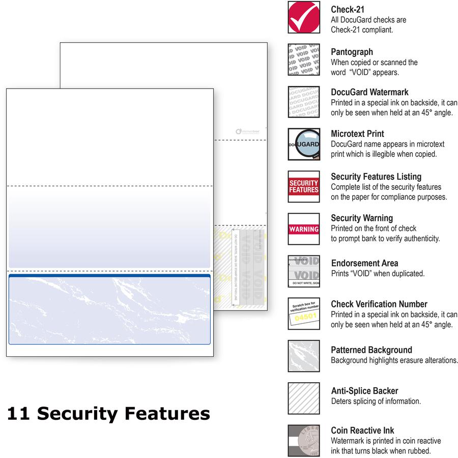 DocuGard Security Business Checks - Letter - 8 1/2" x 11" - 24 lb Basis Weight - Smooth - 500 / Ream - Erasure Protection, Watermarked - Marble Blue. Picture 2