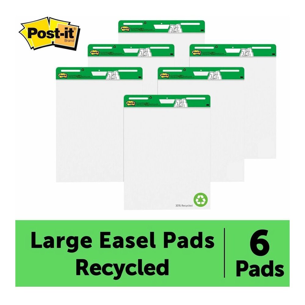 Post-it&reg; Flip-Chart Pad - 30 Sheets - Plain - Stapled - 18.50 lb Basis Weight - 25" x 30" Sheet Size - 35.80" Height x 25.2" Width x 1.8" Depth - White Paper - Cardboard Cover - Repositionable, Bl. Picture 2