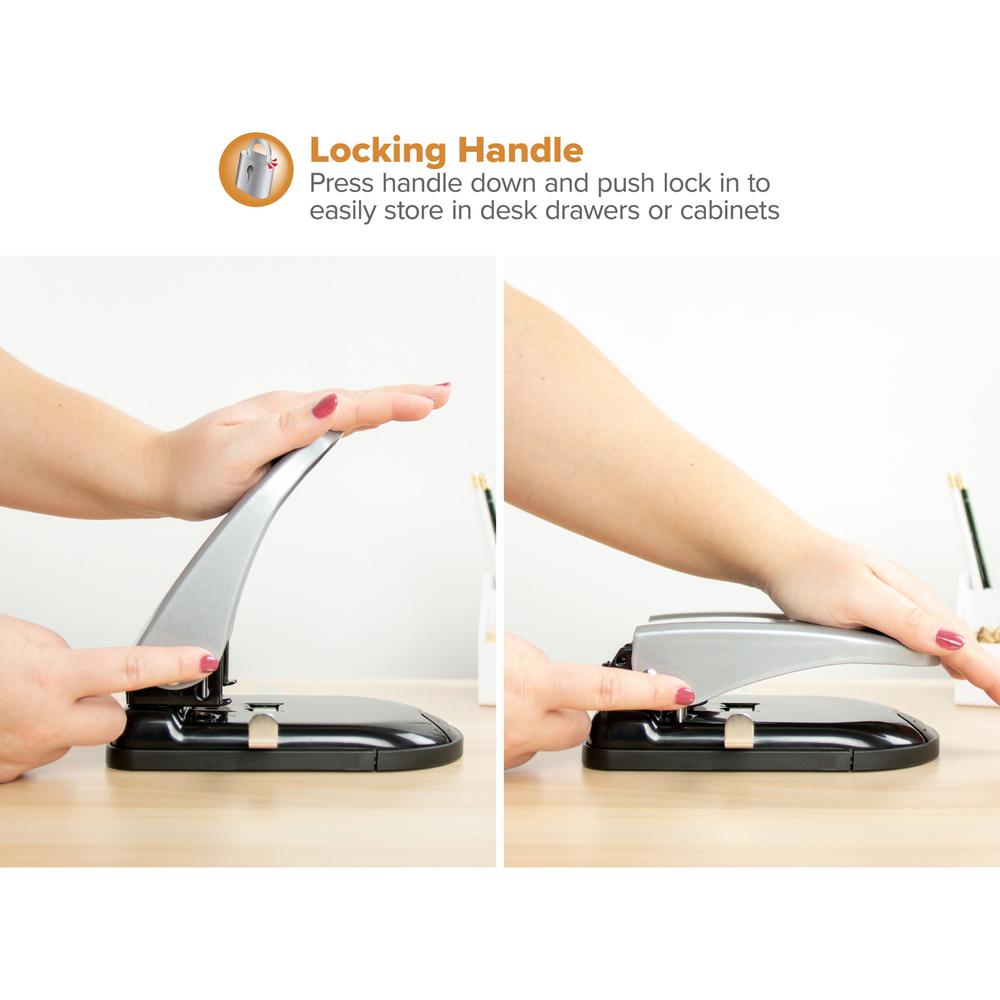 Bostitch EZ Squeeze&trade; 40 Two-Hole Punch - 2 Punch Head(s) - 40 Sheet - 9/32" Punch Size - 6.5" x 2.8" - Black, Silver. Picture 6