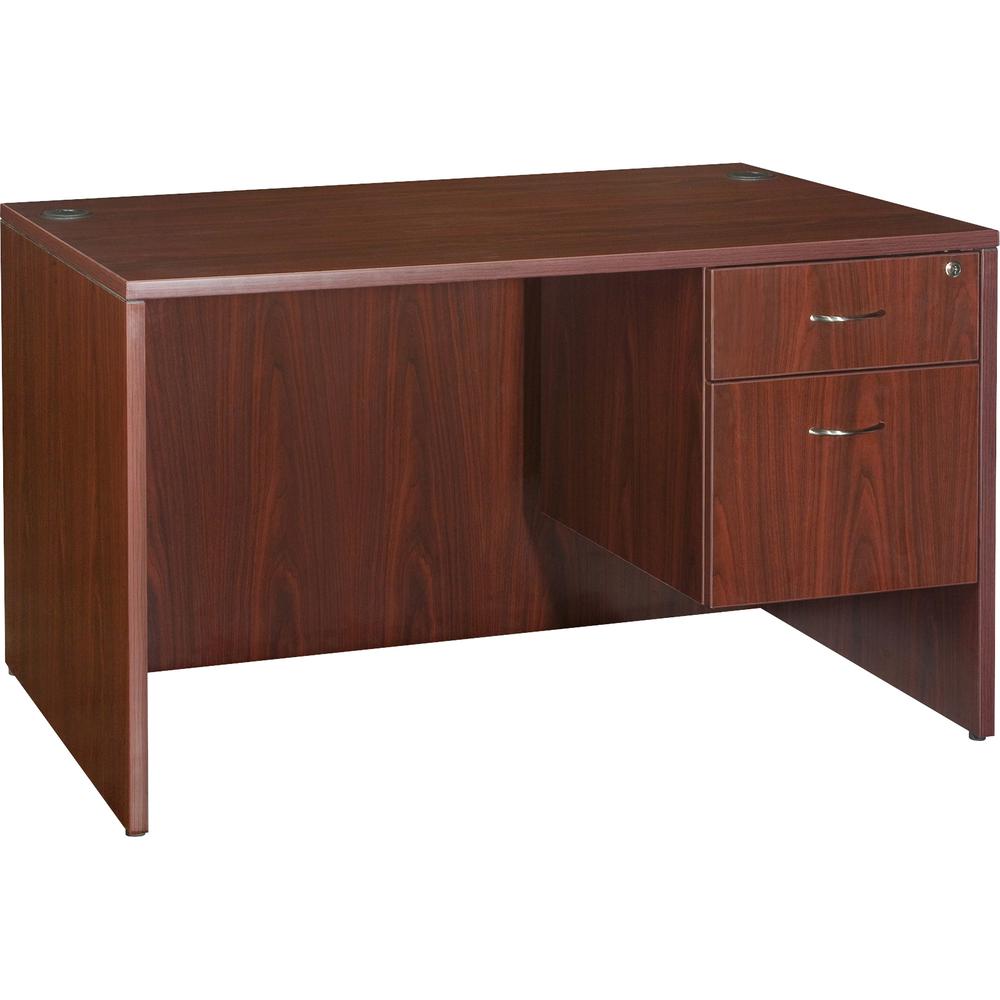 Lorell Essentials Series Rectangular Desk Shell - 29.5" Height x 47.3" Width x 29.5" Depth x 1" Thickness - Finish: Laminate, Mahogany - Grommet, Modesty Panel, Cord Management, Adjustable Feet - 1 Ea. Picture 6