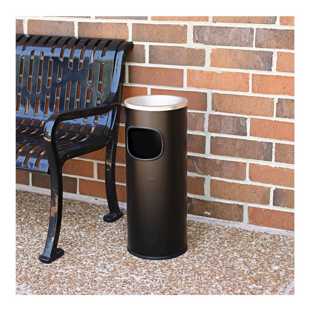 Genuine Joe Fire-safe 3-Gallon Ashtray Receptacle - 3 gal Capacity - Removable Lid, Fire-Safe - 28" Height x 11" Width - Aluminum, Stainless Steel - Aluminum, Black - 1 Each. Picture 2