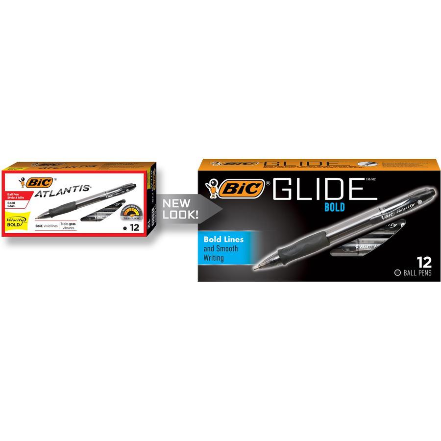 BIC Glide Bold Ball Pen - Bold Pen Point - 1.6 mm Pen Point Size - Conical Pen Point Style - Refillable - Retractable - Black - Black Barrel - 1 / Dozen. Picture 5