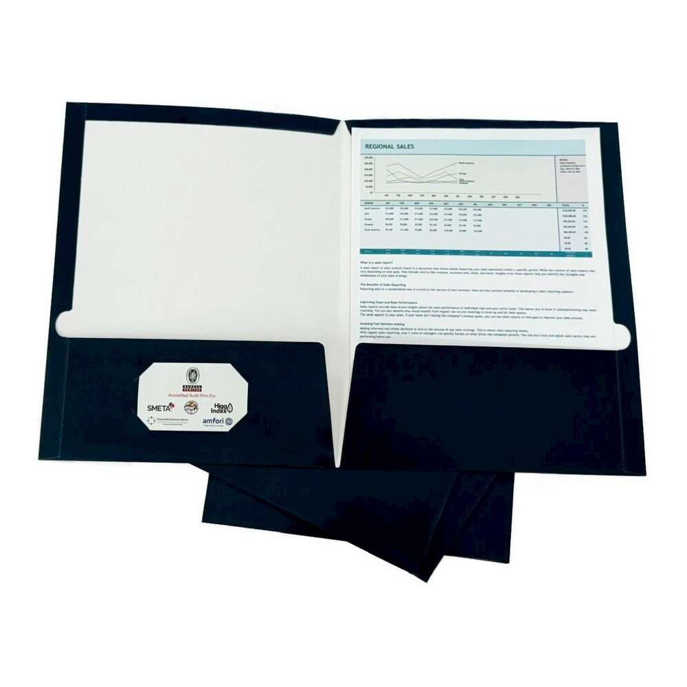 Business Source Letter Pocket Folder - 8 1/2" x 11" - 100 Sheets Capacity - 2 Internal Pocket - Card Paper - Navy - Durable, Laminated, Die-cut - 1 Box. Picture 4