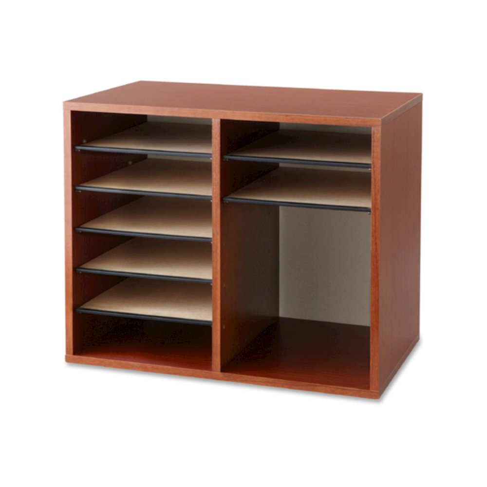 Safco Adjustable 12-Slot Wood Literature Organizer - 12 Compartment(s) - Desktop - Adjustable - Laminate - Cherry - Hardboard, Fiberboard - 1 Each. Picture 2