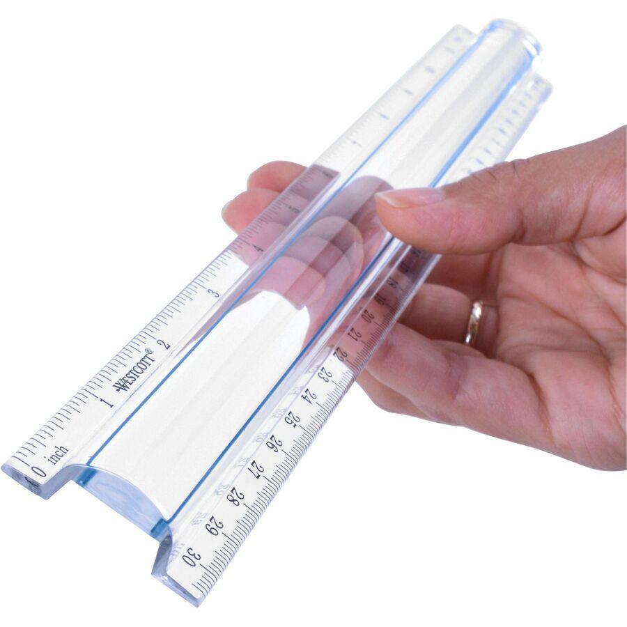 Westcott 12" Clear Magnifying Data Processing Ruler - 12" Length - 1/16 Graduations - Imperial, Metric Measuring System - Glass - 1 Each - Clear. Picture 5