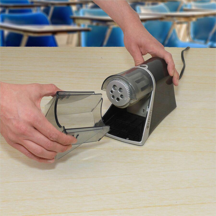 Westcott iPoint Evolution Axis Pencil Sharpener - Desktop - Helical - 5" Height x 7.8" Width x 5.4" Depth - Silver - 1 Each. Picture 13